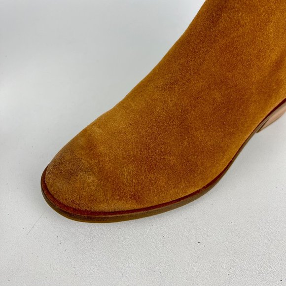 Frye Caden Womens Suede Notched Ankle Bootie Cognac Tan Metallic Heel size 6 - Picture 10 of 16